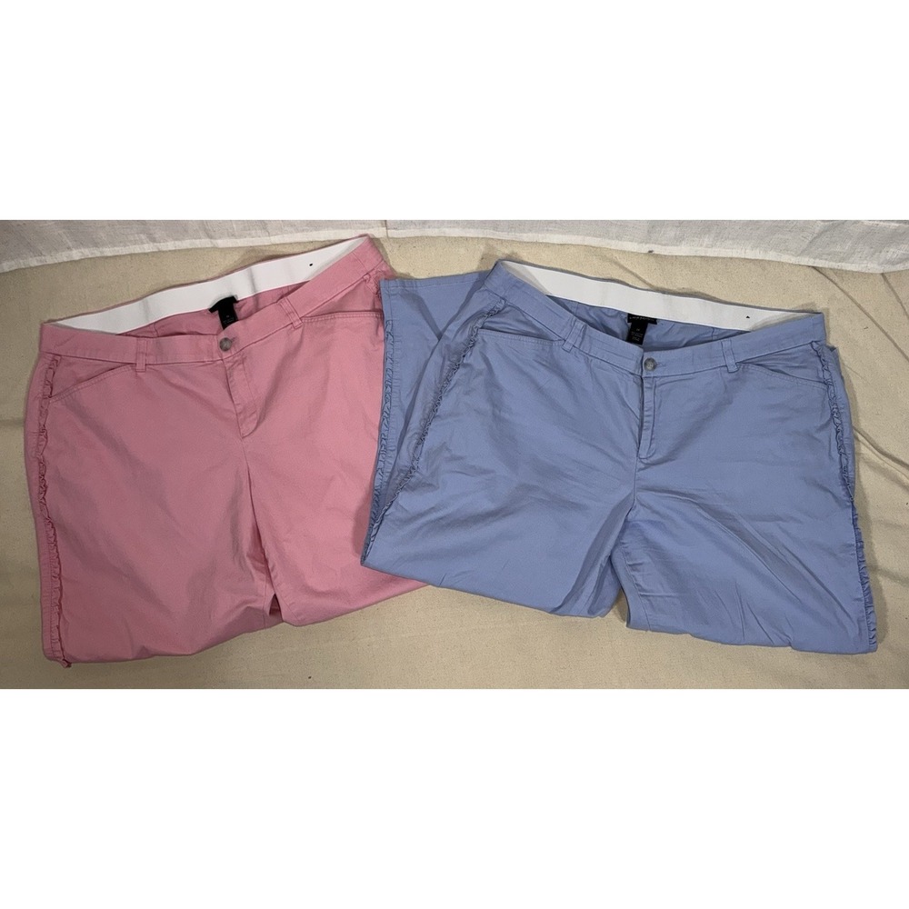 Lane Bryant LOT of 2 Periwinkle Pink Ruffle Cropped Pants Women's Plus‎ Size 24